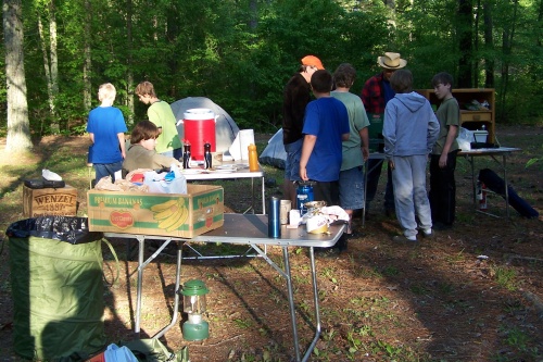 Boy Scouts Cooking Their First Breakfast